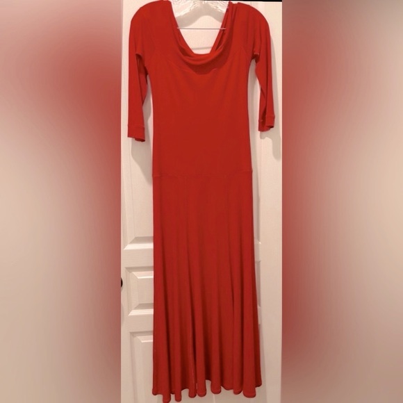 Eva Varro 3/4 Sleeve Off Shoulder Dropped Waist A-line Twirling Midi Dress Red - Picture 5 of 9